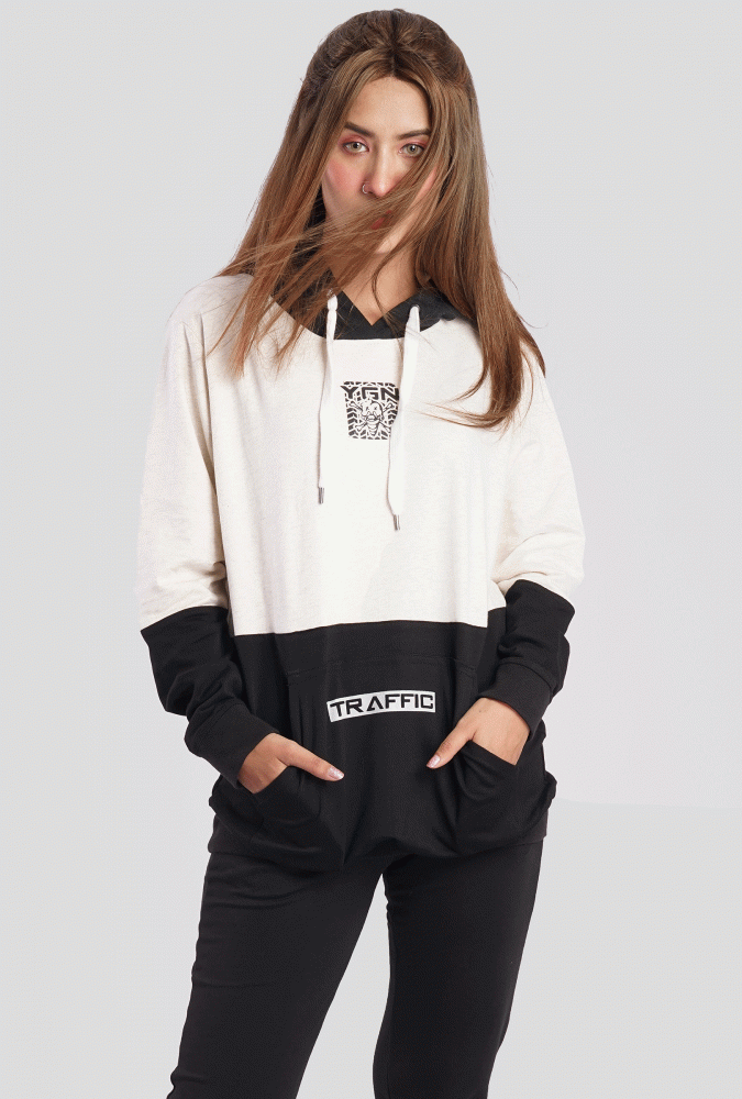 YGN Traffic Gray and Black Hoodie Girl